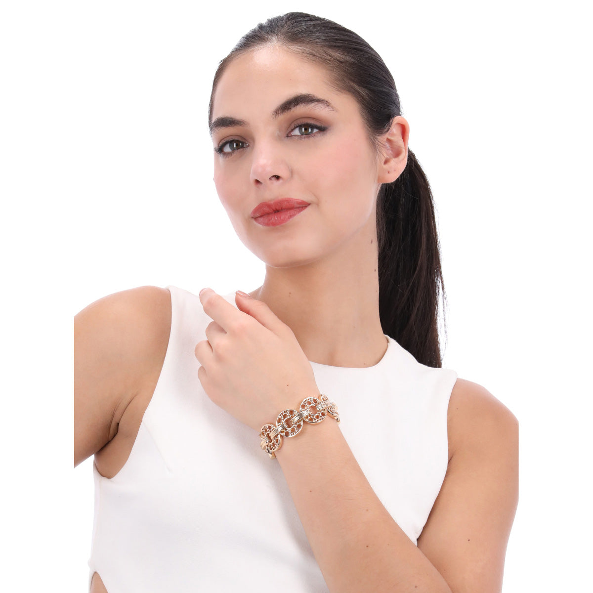 PULSERA ANNE KLEIN CLOVER DORADO