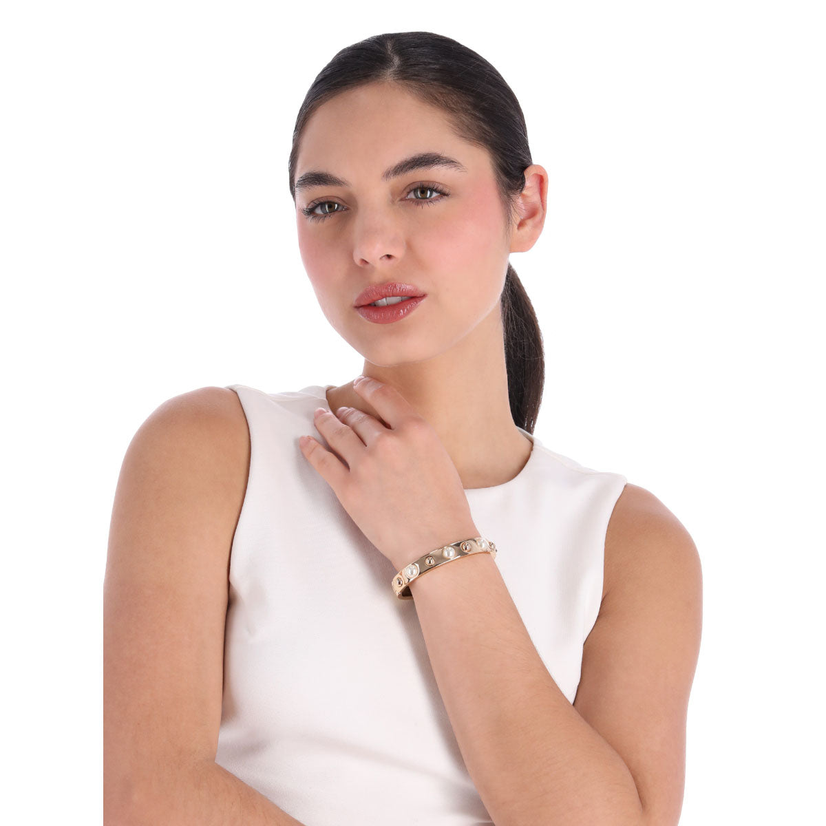 PULSERA ANNE KLEIN PEARLS PROMISE DORADO