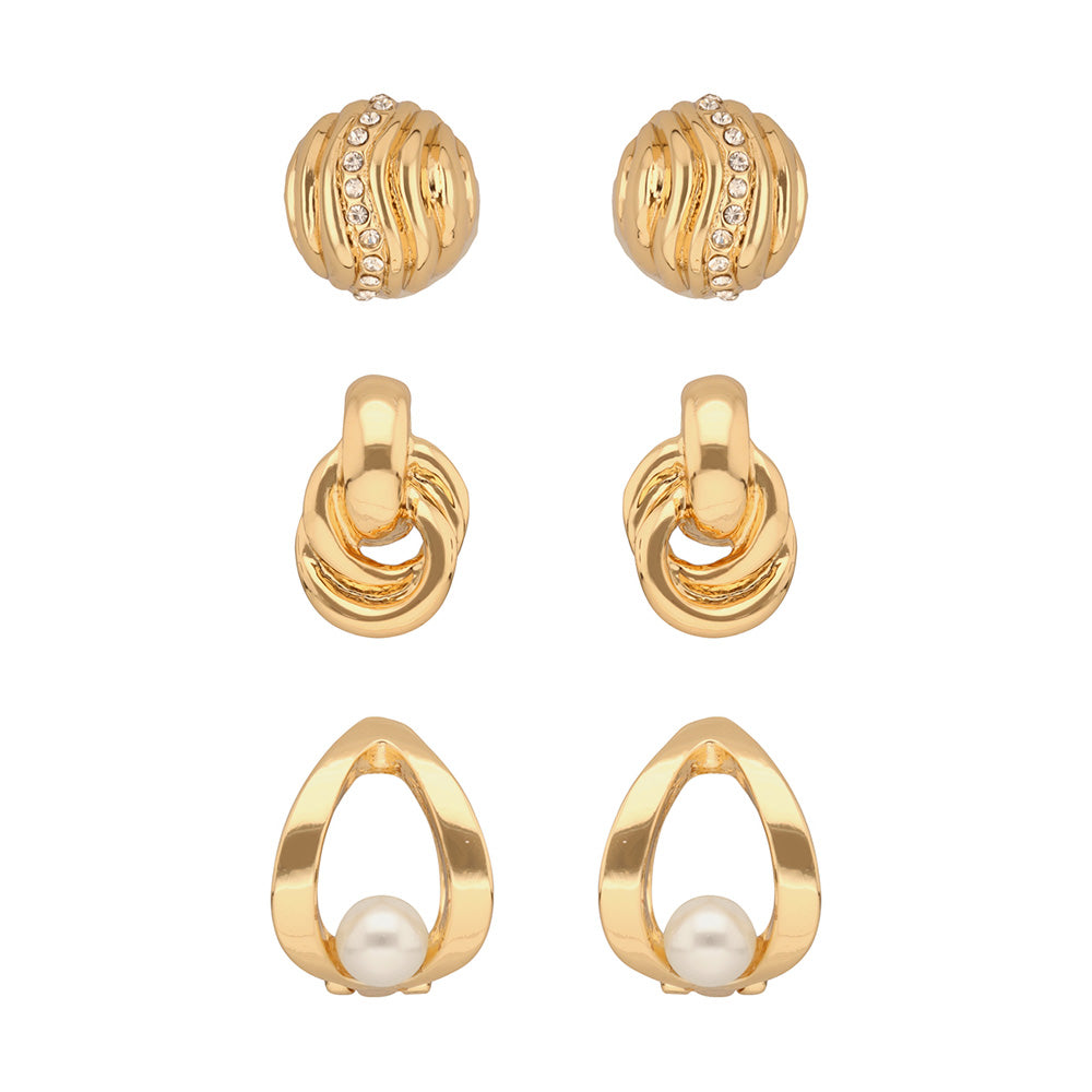 Aretes Color Dorado Anne Klein Forma Asimetrico Tipo Multipack , Cierre Tipo Poste, Familia Cocoa Beach, Contenido 3 Pares De Aretes