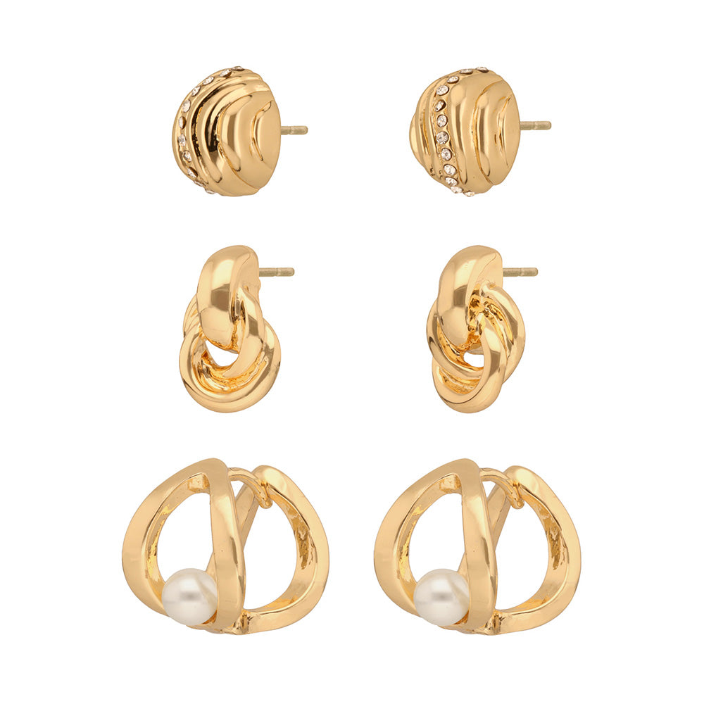 Aretes Color Dorado Anne Klein Forma Asimetrico Tipo Multipack , Cierre Tipo Poste, Familia Cocoa Beach, Contenido 3 Pares De Aretes