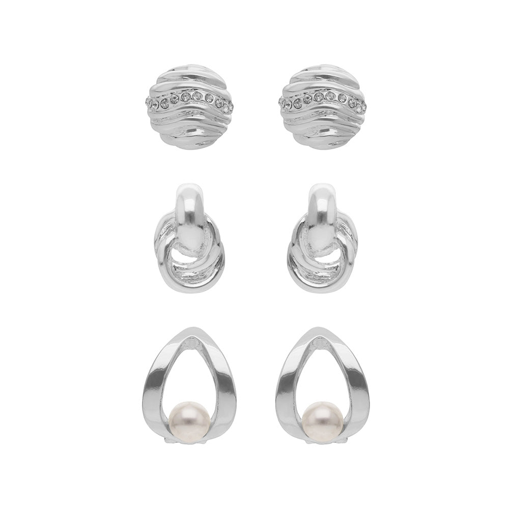 Aretes Color Plateado Anne Klein Forma Asimetrico Tipo Multipack , Cierre Tipo Poste, Familia Cocoa Beach, Contenido 3 Pares De Aretes