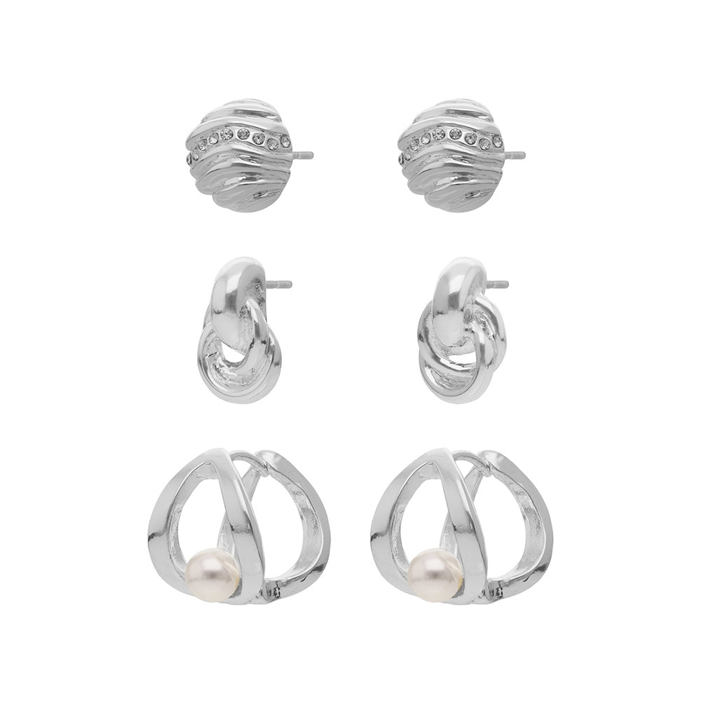 Aretes Color Plateado Anne Klein Forma Asimetrico Tipo Multipack , Cierre Tipo Poste, Familia Cocoa Beach, Contenido 3 Pares De Aretes