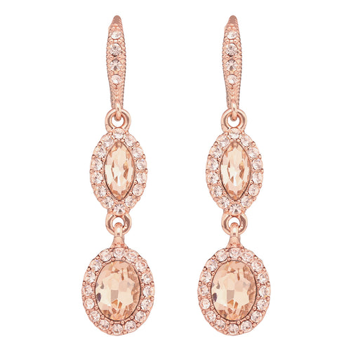 ARETES COLOR ORO ROSA, GIVENCHY, FORMA OVALADA TIPO COLGANTE LARGO DE CRISTALES COLOR ORO ROSA, CIERRE TIPO GANCHO FRANCÃ‰S, FAMILIA SWEET ESCAPE, CONTENIDO 1 PAR DE ARETES