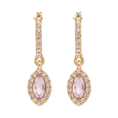 ARETES COLOR DORADO, GIVENCHY, FORMA OVALADA TIPO HUGGIES DE CRISTALES COLOR VIOLETA, CIERRE TIPO GANCHO FRANCÃ‰S, FAMILIA SWEET ESCAPE, CONTENIDO 1 PAR DE ARETES