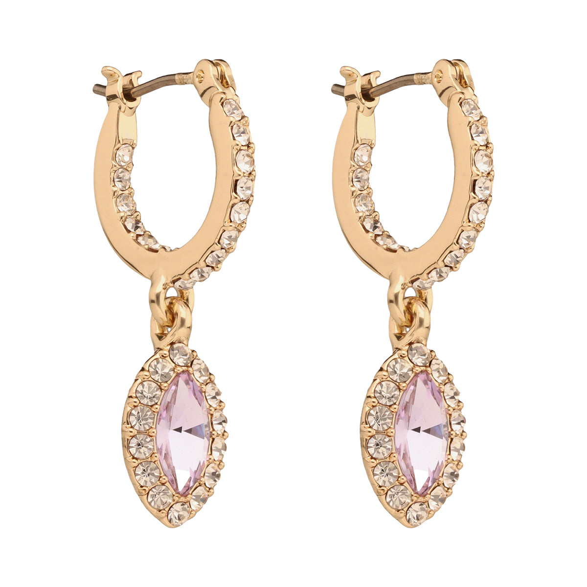 ARETES COLOR DORADO, GIVENCHY, FORMA OVALADA TIPO HUGGIES DE CRISTALES COLOR VIOLETA, CIERRE TIPO GANCHO FRANCÃ‰S, FAMILIA SWEET ESCAPE, CONTENIDO 1 PAR DE ARETES