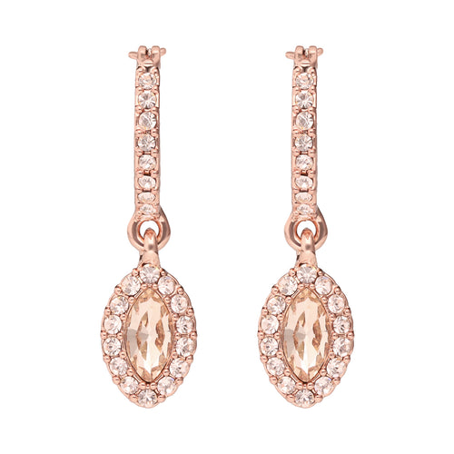 ARETES COLOR ORO ROSA, GIVENCHY, FORMA OVALADA TIPO HUGGIES DE CRISTALES COLOR ROSA, CIERRE TIPO GANCHO FRANCÃ‰S, FAMILIA SWEET ESCAPE, CONTENIDO 1 PAR DE ARETES