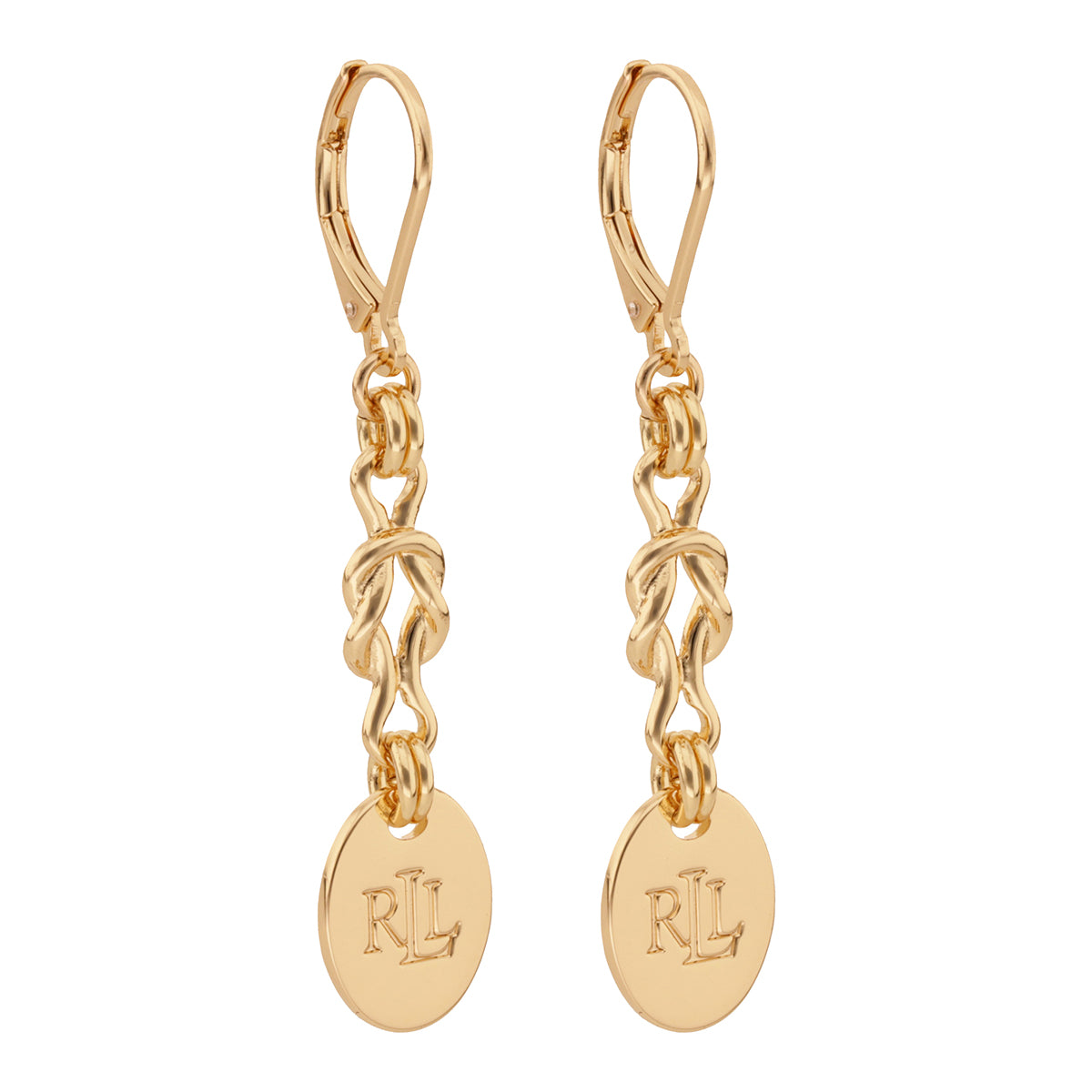 Aretes largos Ralph Lauren Color Dorado diseÃ±o entrelazado 14G01405