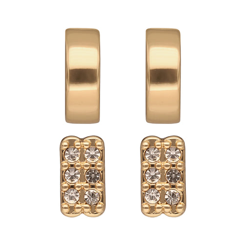 ARETES COLOR  DORADO, RALPH LAUREN, FORMA VARIOS TIPO BOTÃ“N  CON CRISTALES TRANSPARENTES, CIERRE TIPO POSTE, FAMILIA LINDELLA, CONTENIDO 2 PARES DE ARETES