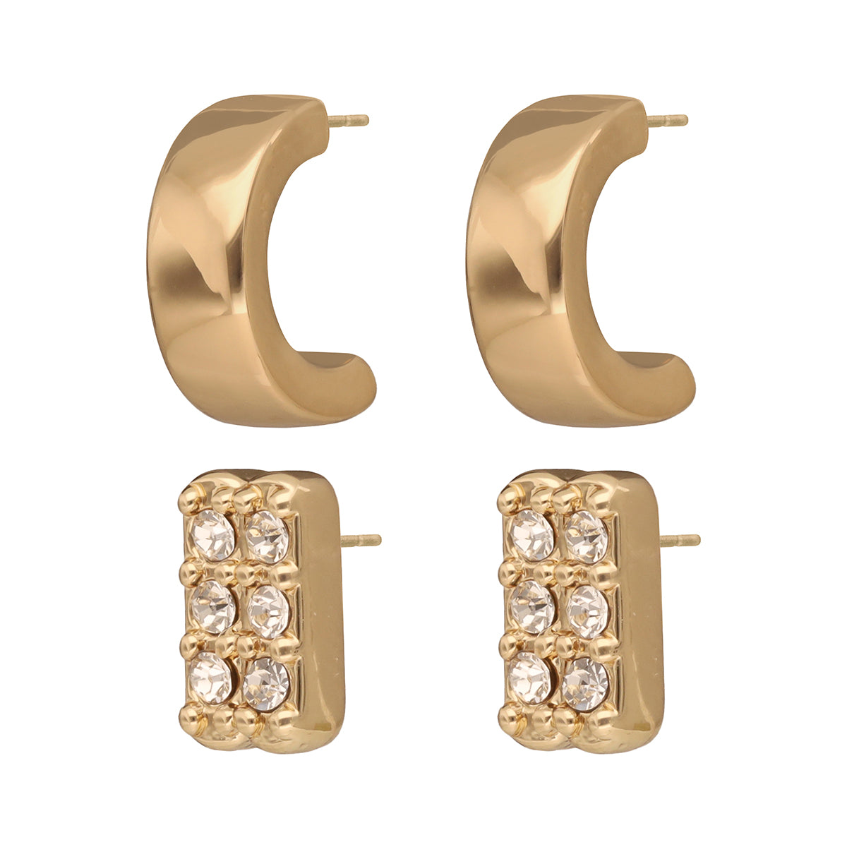 ARETES COLOR  DORADO, RALPH LAUREN, FORMA VARIOS TIPO BOTÃ“N  CON CRISTALES TRANSPARENTES, CIERRE TIPO POSTE, FAMILIA LINDELLA, CONTENIDO 2 PARES DE ARETES
