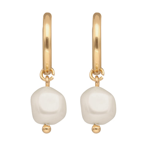 ARETES COLOR  DORADO, RALPH LAUREN, FORMA PERLA TIPO HUGGIE CON IMITACIÃ“N PERLA, CIERRE TIPO BISAGRA CON CLICK, FAMILIA REGINA, CONTENIDO 1 PAR DE ARETES