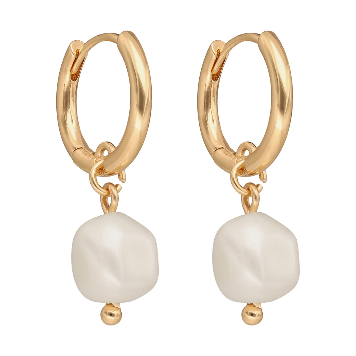 ARETES COLOR  DORADO, RALPH LAUREN, FORMA PERLA TIPO HUGGIE CON IMITACIÃ“N PERLA, CIERRE TIPO BISAGRA CON CLICK, FAMILIA REGINA, CONTENIDO 1 PAR DE ARETES