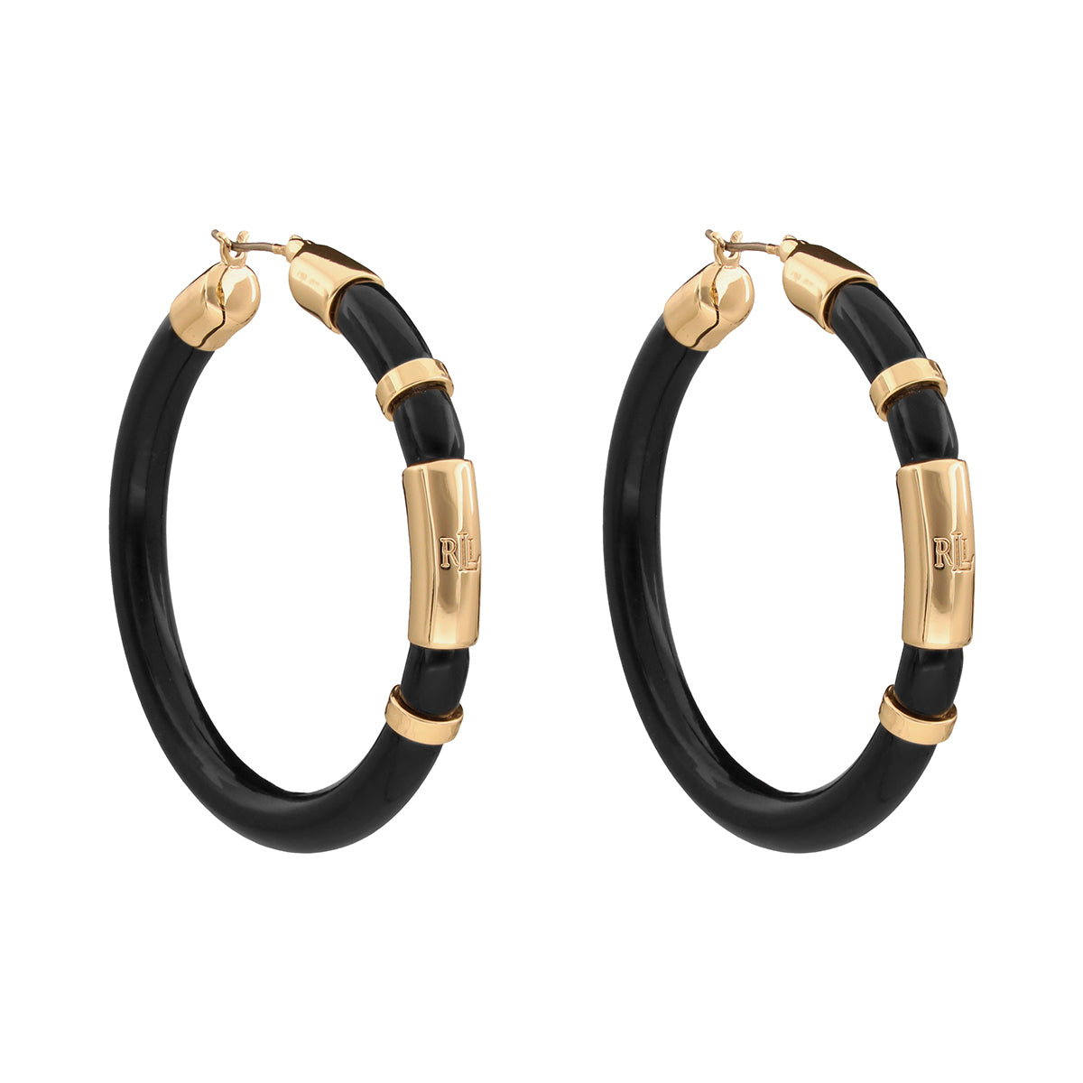 ARETES COLOR  DORADO, RALPH LAUREN, FORMA CIRCULAR  TIPO ARRACADA CON CAREY, CIERRE TIPO BISAGRA CON CLICK, FAMILIA PARK ROW RECOLOR, CONTENIDO 1 PAR DE ARETES