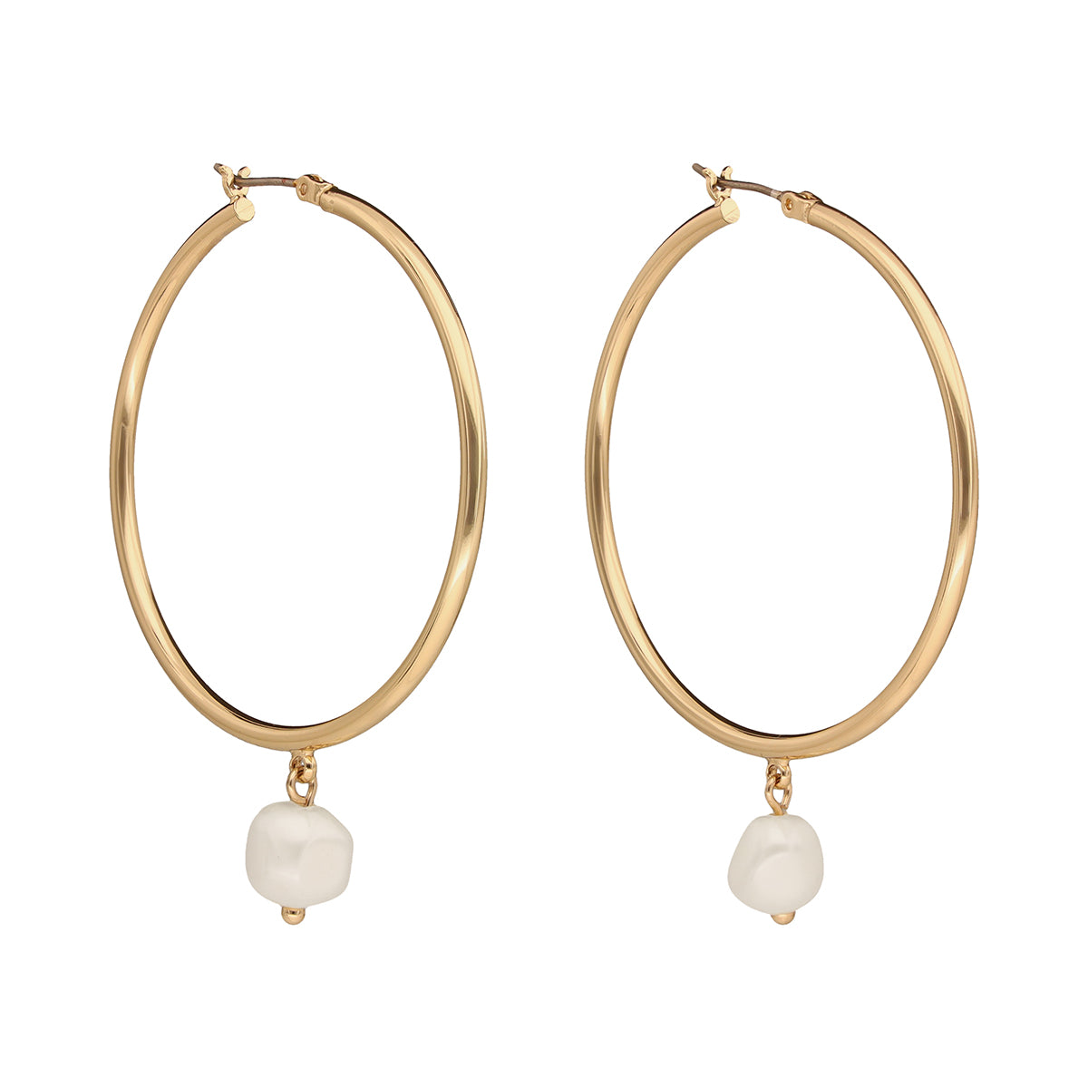 ARETES COLOR  DORADO, RALPH LAUREN, FORMA CIRCULAR  TIPO ARRACADA  CON IMITACIÃ“N PERLA, CIERRE TIPO BISAGRA CON CLICK, FAMILIA REGINA, CONTENIDO 1 PAR DE ARETES