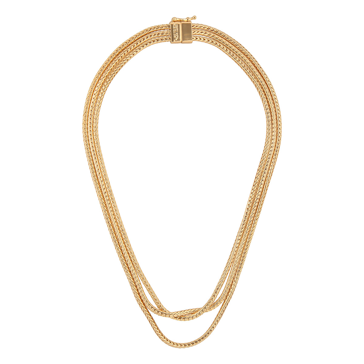 COLLAR COLOR  DORADO, RALPH LAUREN, FORMA HILERAS TIPO NIVELES VARIAS CADENAS , CIERRE TIPO CAJA, FAMILIA DONNELLY, CONTENIDO 1 COLLAR