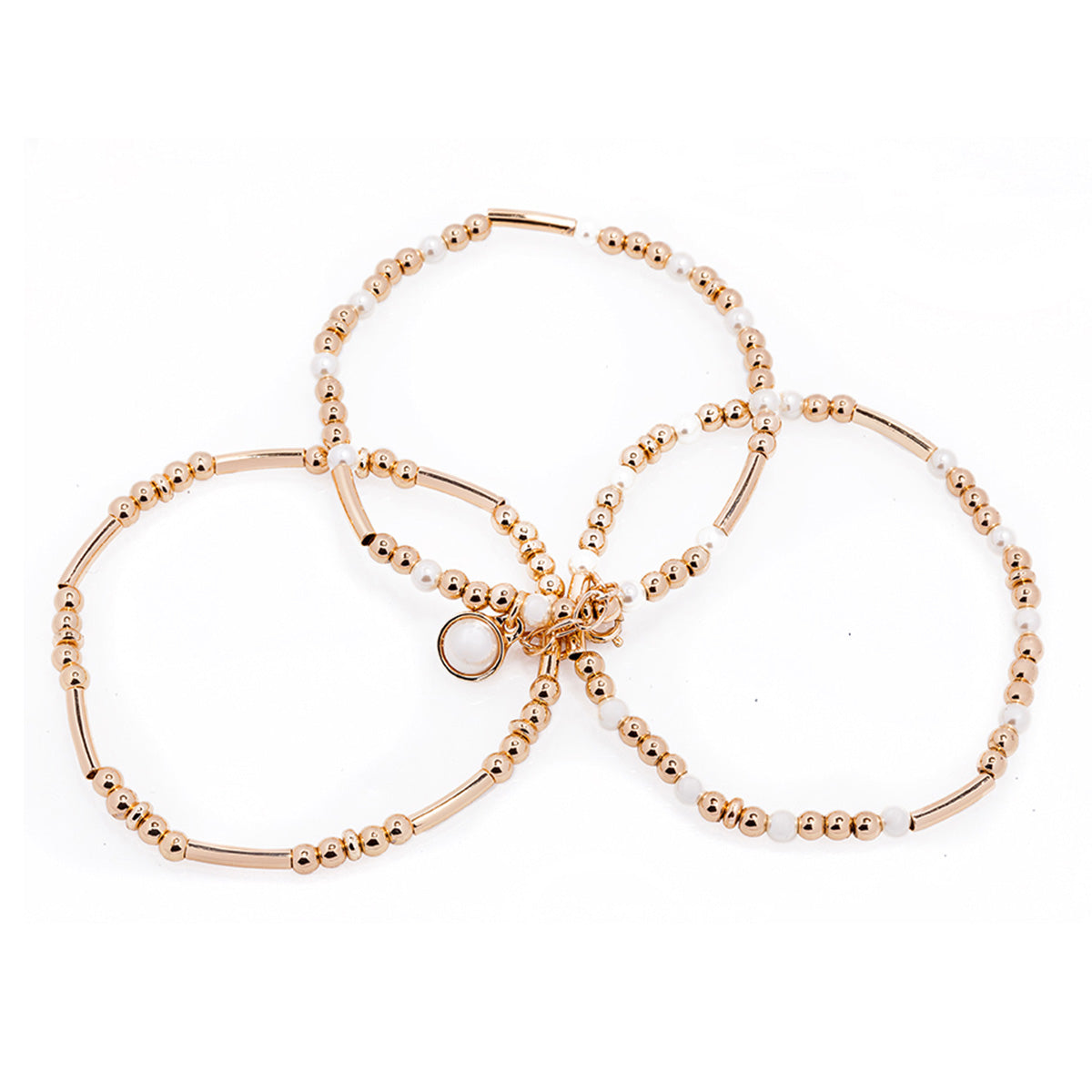 PULSERA NINE WEST BEADED PEARL DORADO