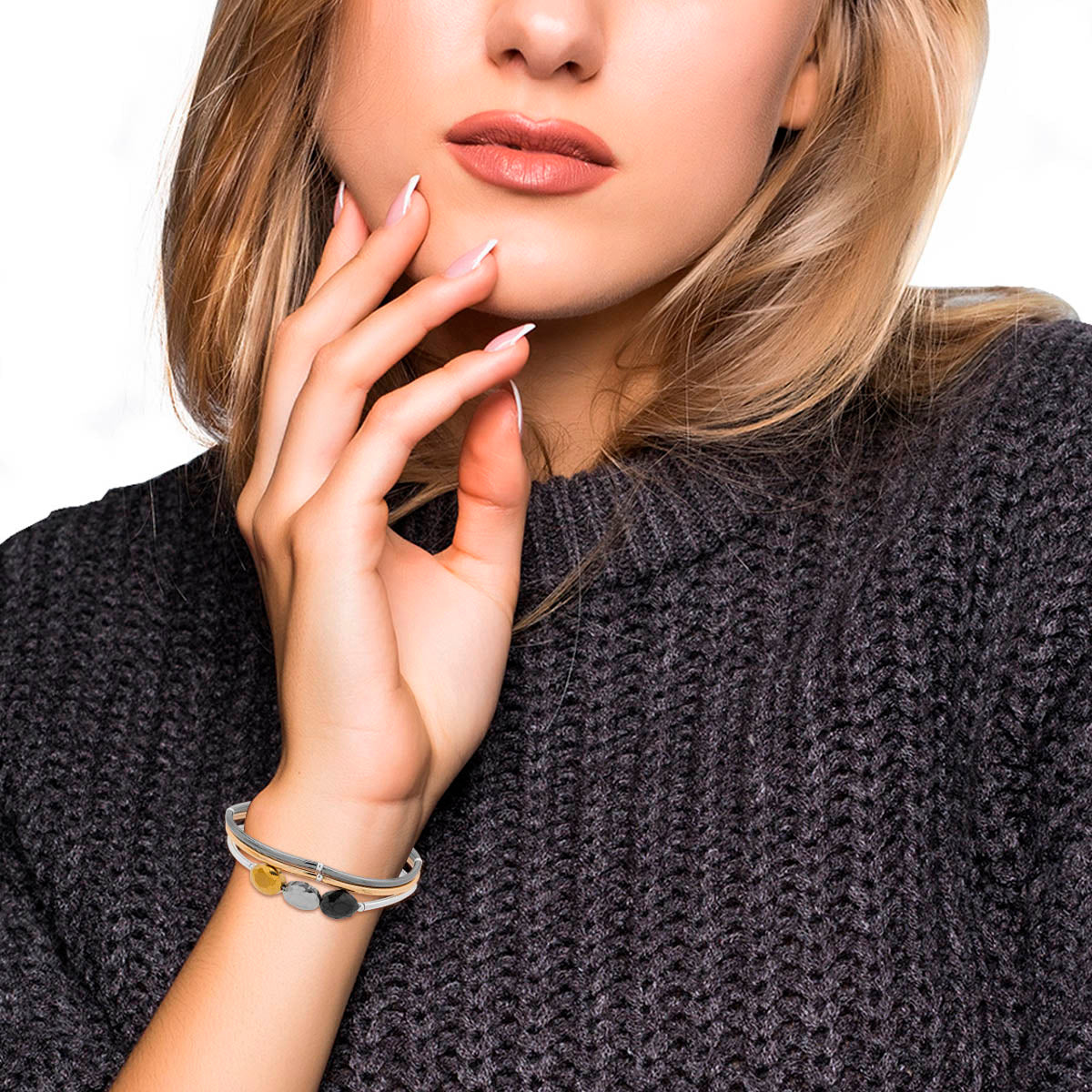 PULSERA NINE WEST TRI TONE NUGGET BITONO