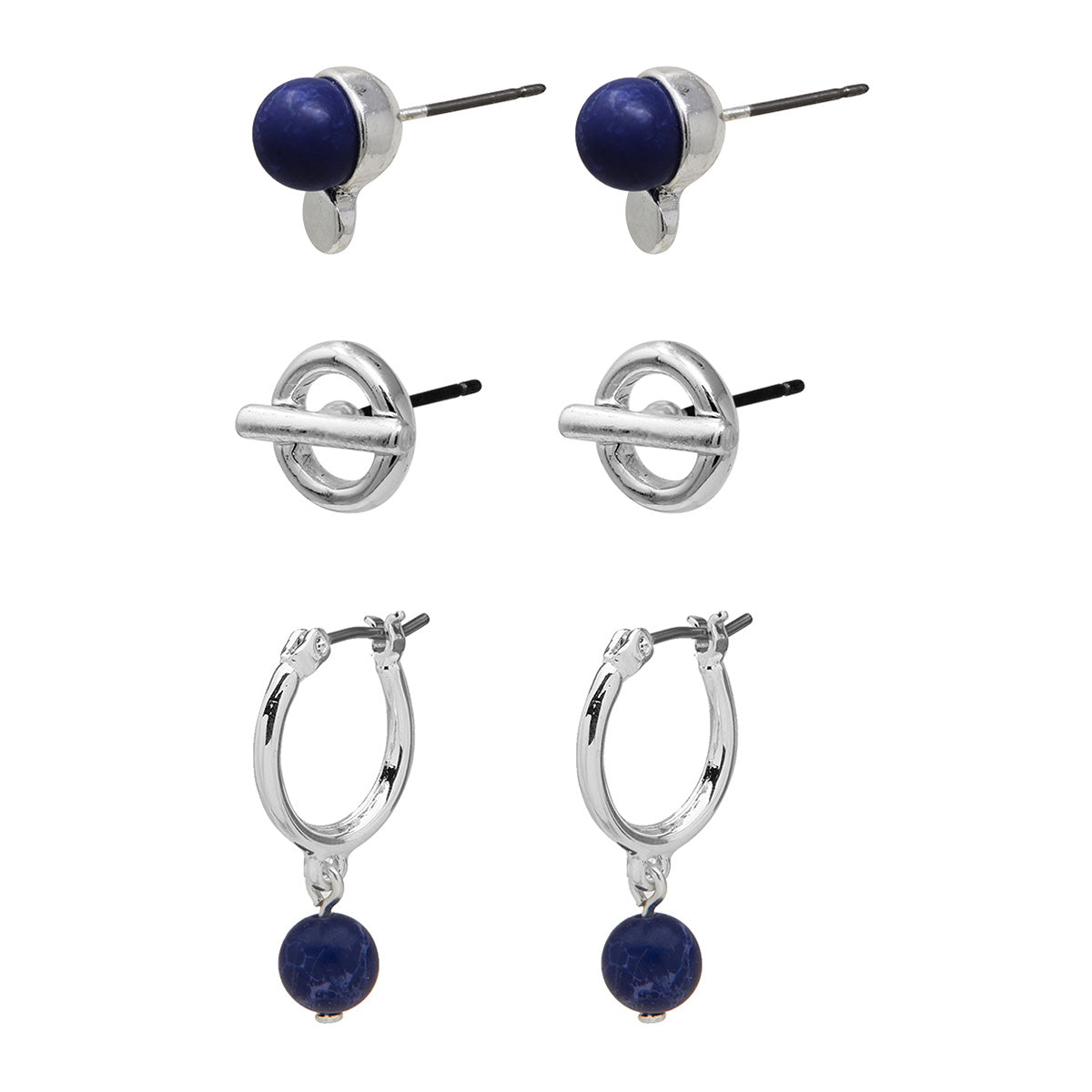 ARETES NINE WEST COLOR BEADED SODALITE PLATA