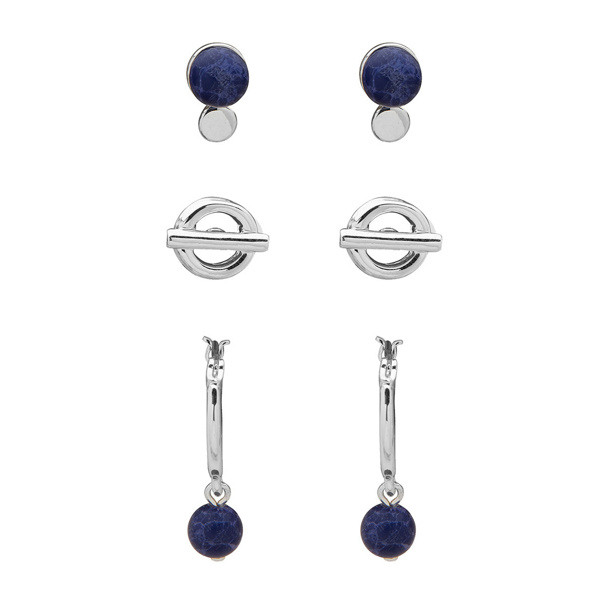 ARETES NINE WEST COLOR BEADED SODALITE PLATA