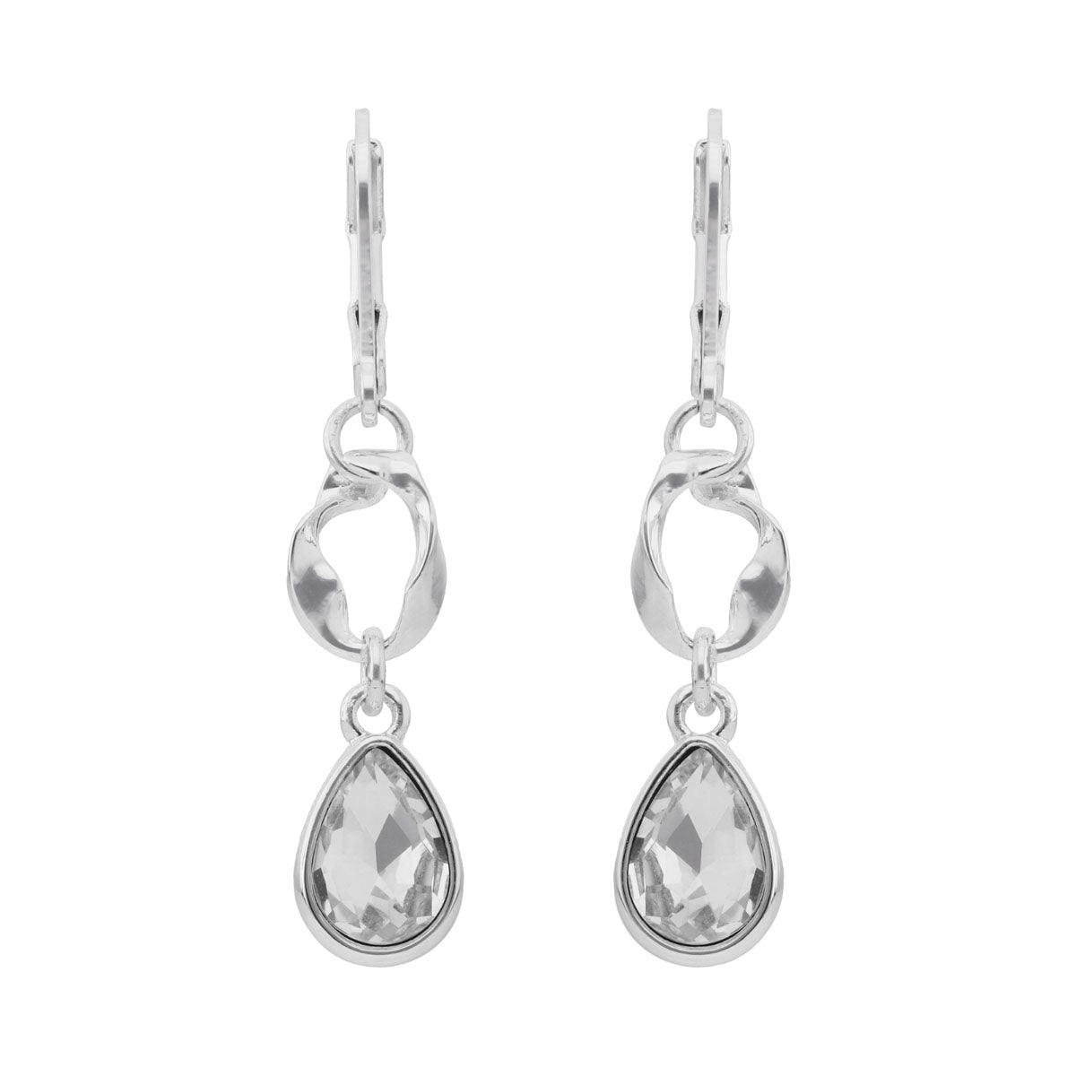 ARETES NINE WEST TWISTED CRYSTAL STONES PLATEADO