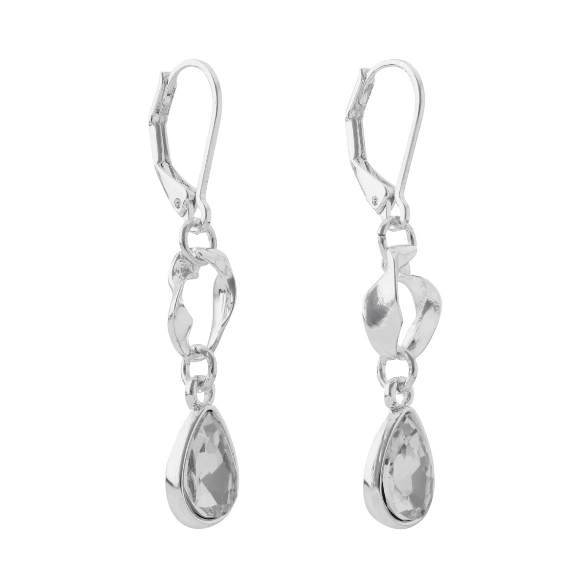 ARETES NINE WEST TWISTED CRYSTAL STONES PLATEADO