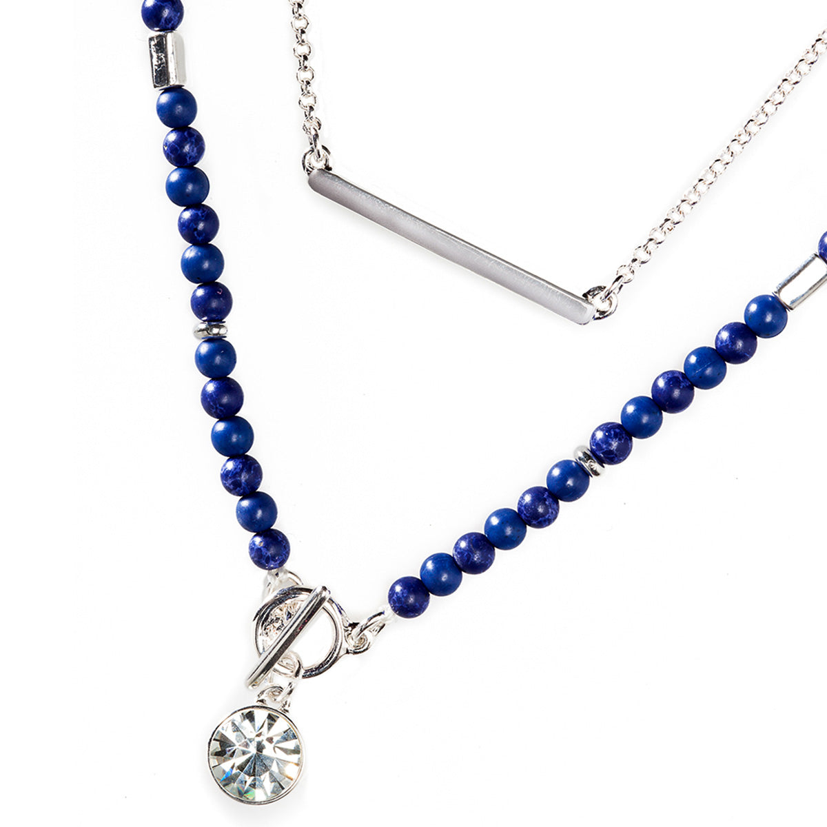 COLLAR NINE WEST COLOR BEADED SODALITE PLATA