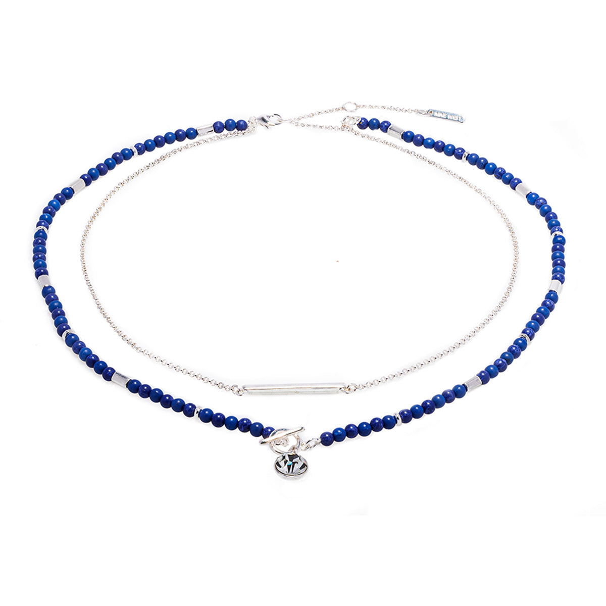COLLAR NINE WEST COLOR BEADED SODALITE PLATA