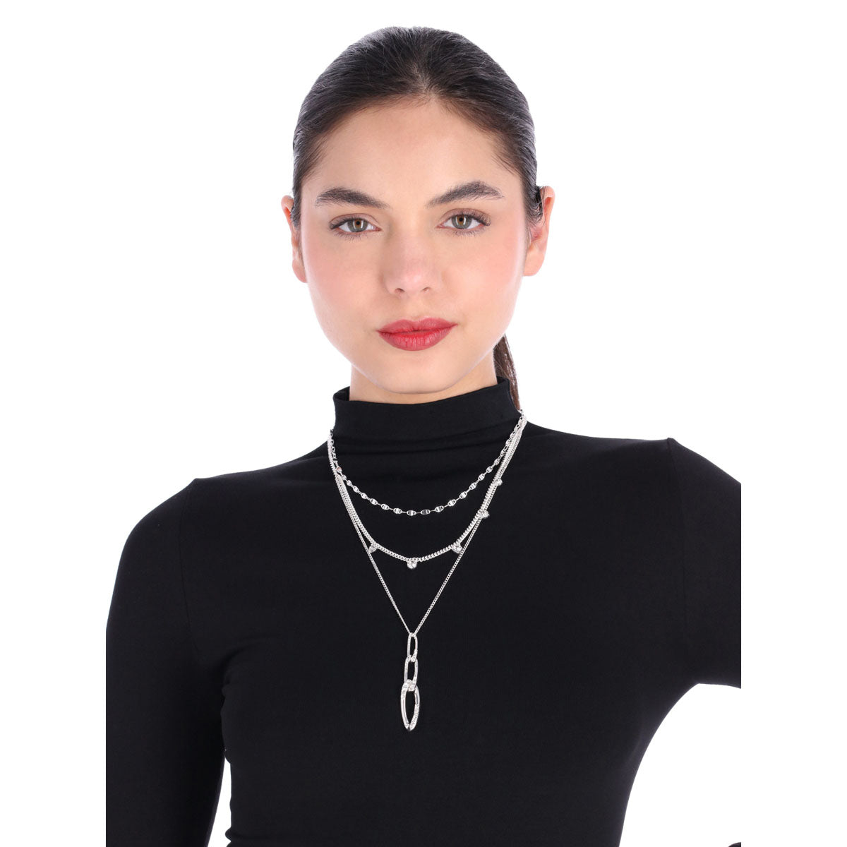 COLLAR NINE WEST TWISTED CRYSTAL STONES PLATEADO