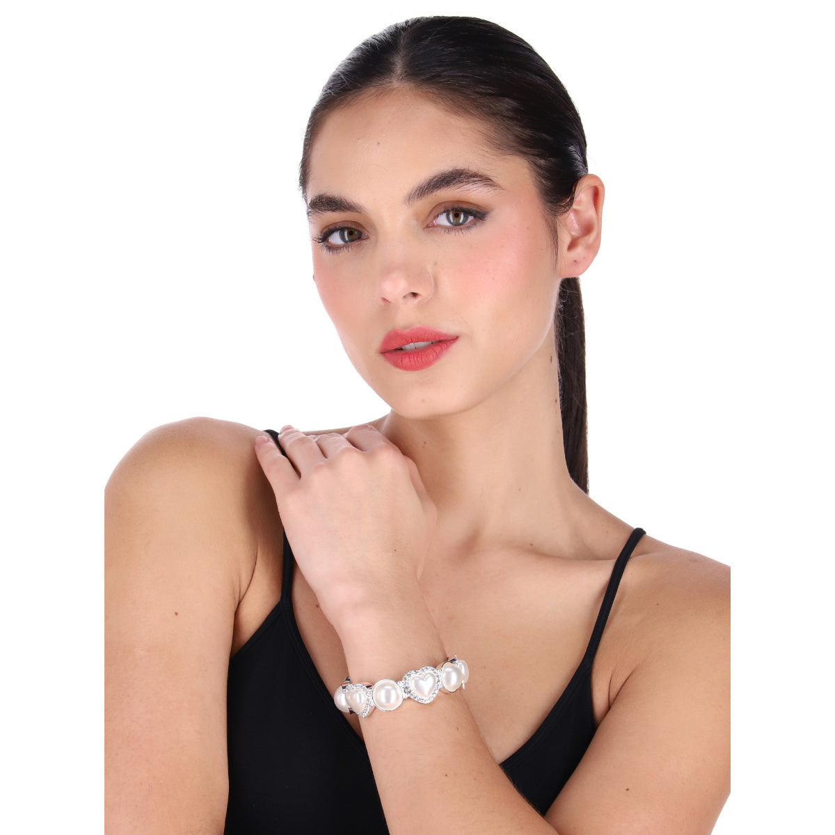 PULSERA YOURE INVITED PEARL HEARTS M23 PLATA