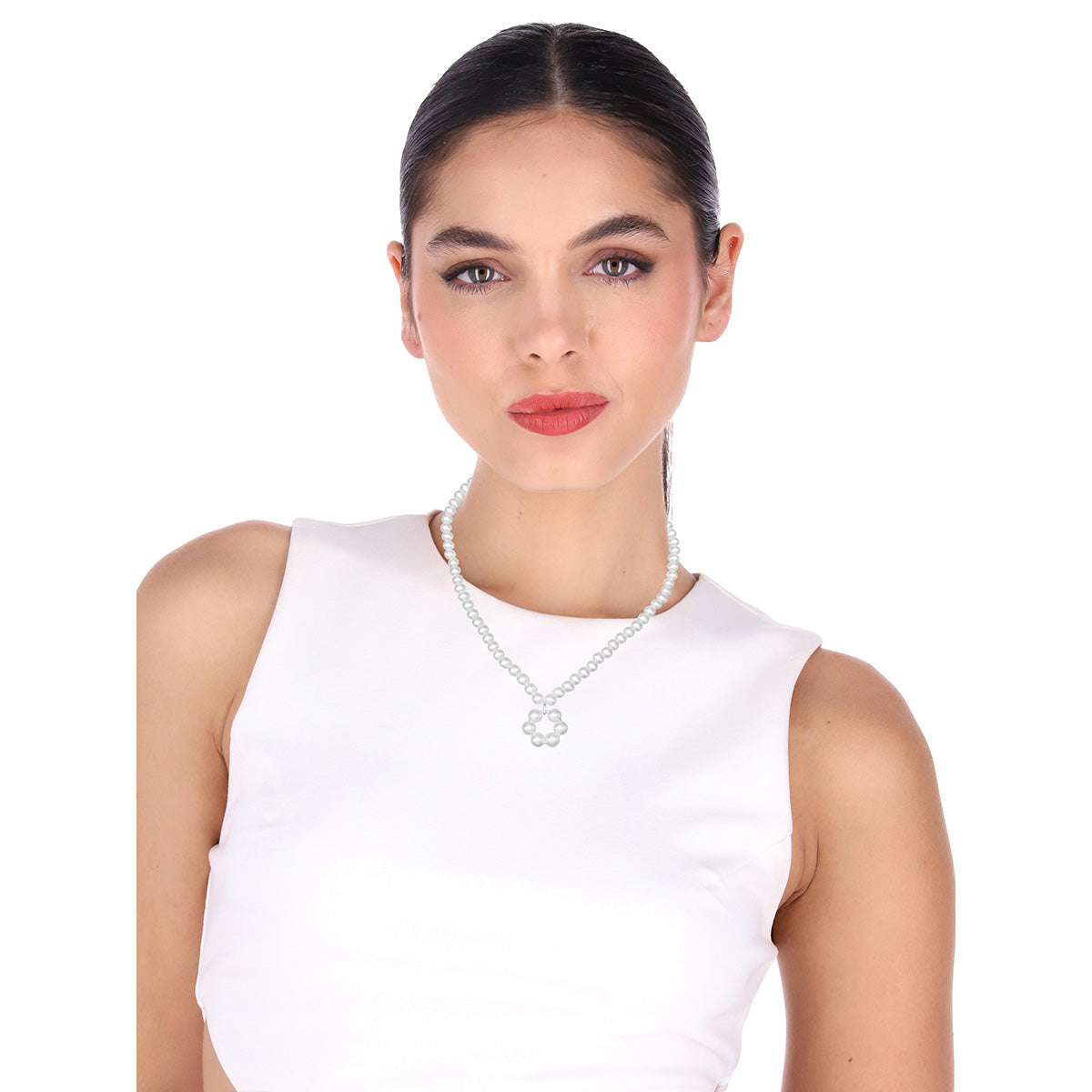 COLLAR YOURE INVITED WHITE PEARL SILVER A23 PLATA