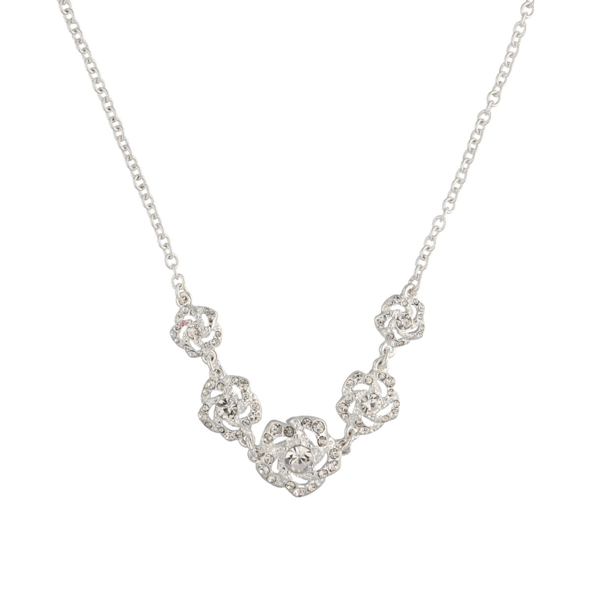 COLLAR YOURE INVITED FLOWER SILVER CRYSTAL A23 PLATA