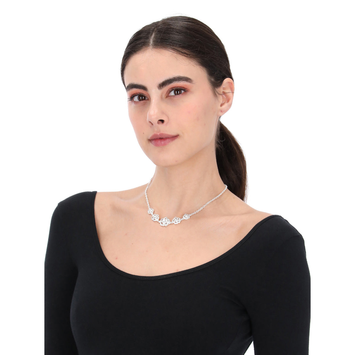 COLLAR YOURE INVITED FLOWER SILVER CRYSTAL A23 PLATA
