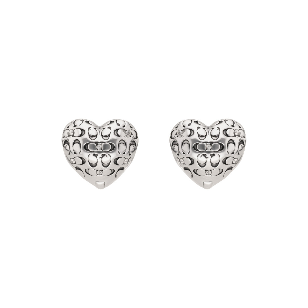 ARETES COACH QUILTED LOGO HEART RECOLOR PLATEADO