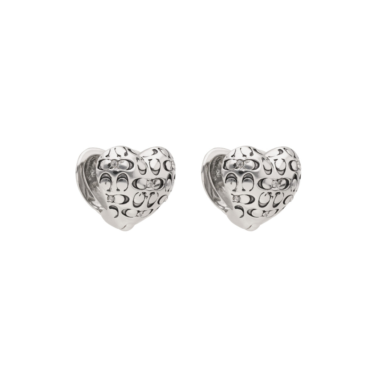 ARETES COACH QUILTED LOGO HEART RECOLOR PLATEADO