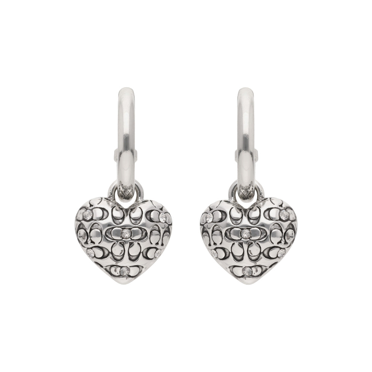 ARETES COACH QUILTED LOGO HEART RECOLOR PLATEADO