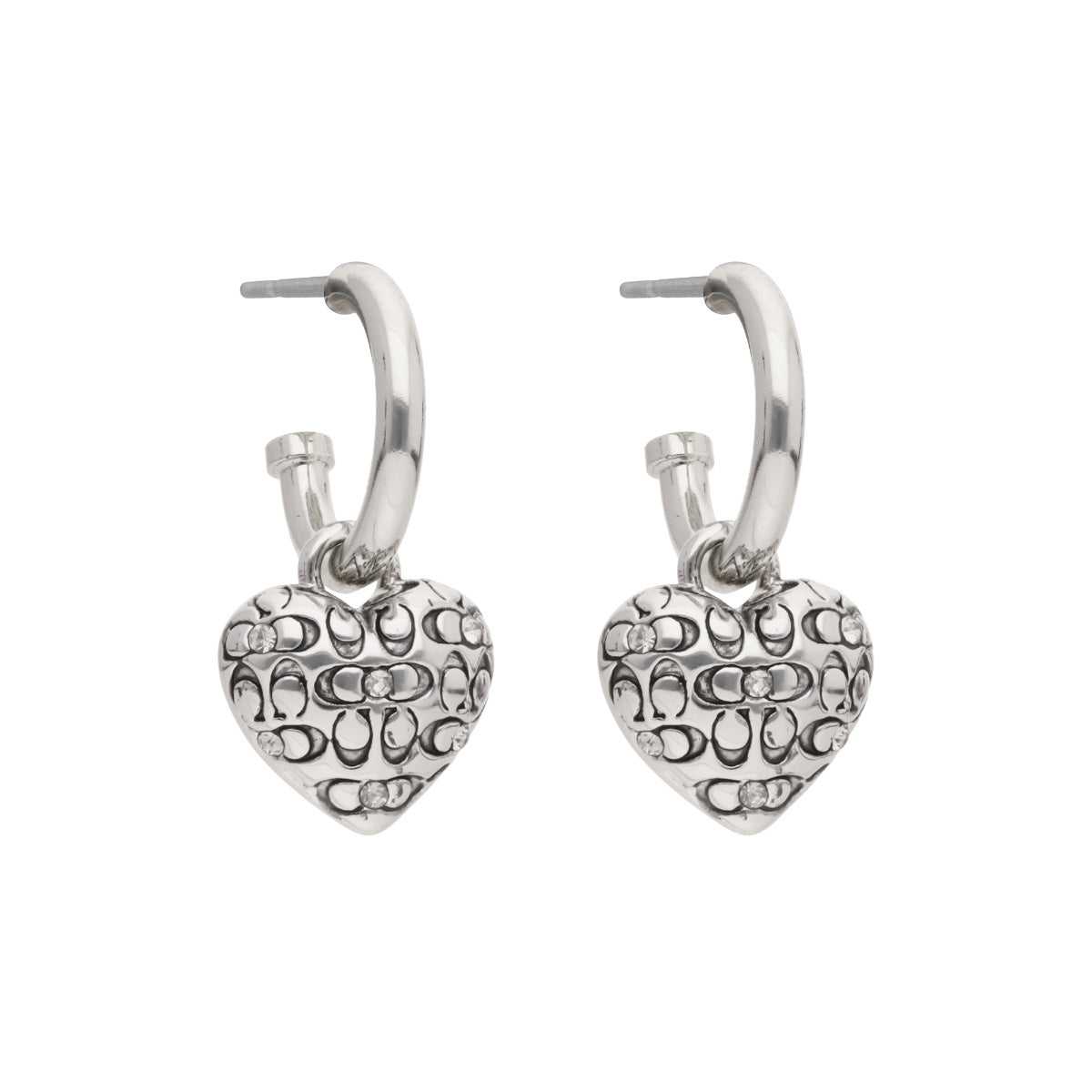 ARETES COACH QUILTED LOGO HEART RECOLOR PLATEADO