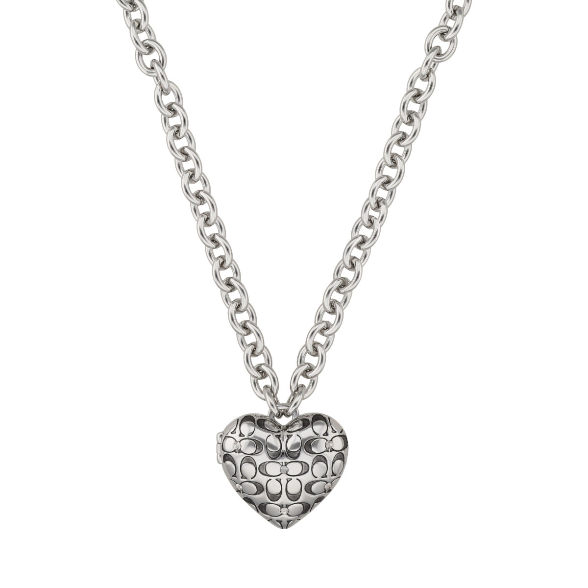 COLLAR COACH QUILTED LOGO HEART RECOLOR PLATEADO