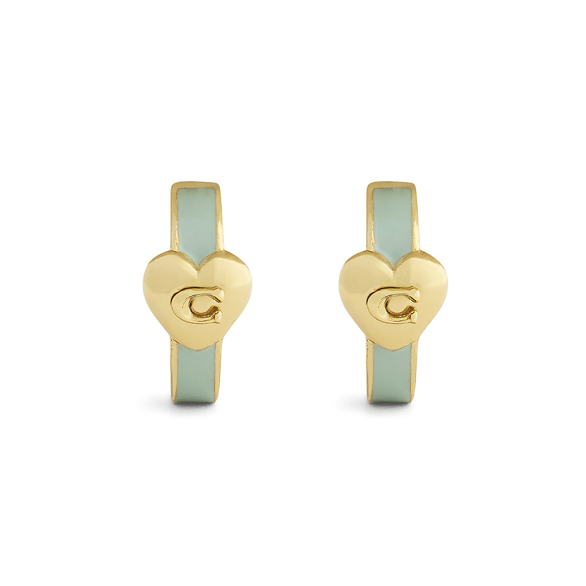 Aretes Coach Dorado Familia Mothers Day CorazÃ³n Con C Esmalte Verde Aqua
