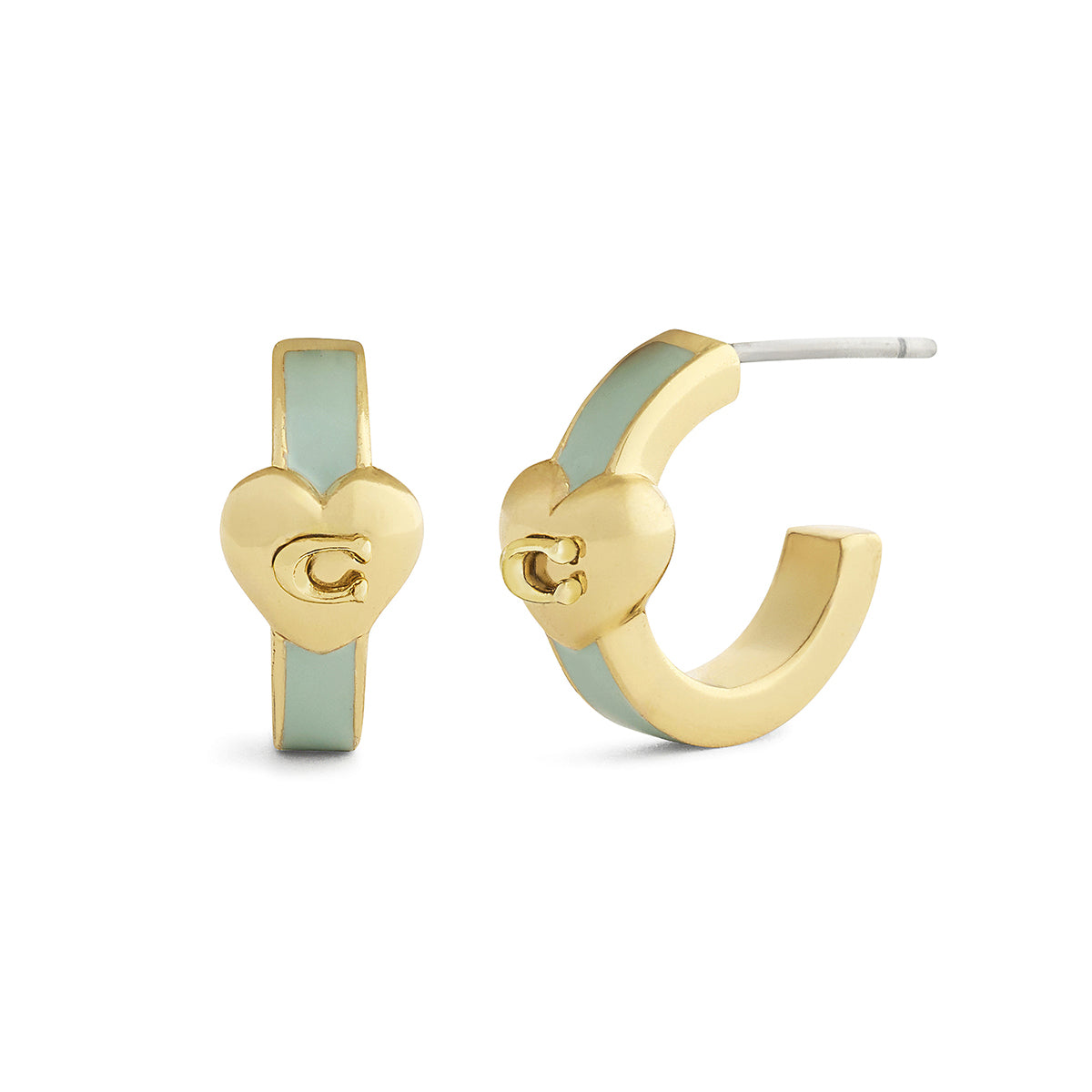 Aretes Coach Dorado Familia Mothers Day CorazÃ³n Con C Esmalte Verde Aqua