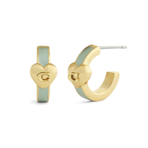 Aretes Coach Dorado Familia Mothers Day CorazÃ³n Con C Esmalte Verde Aqua