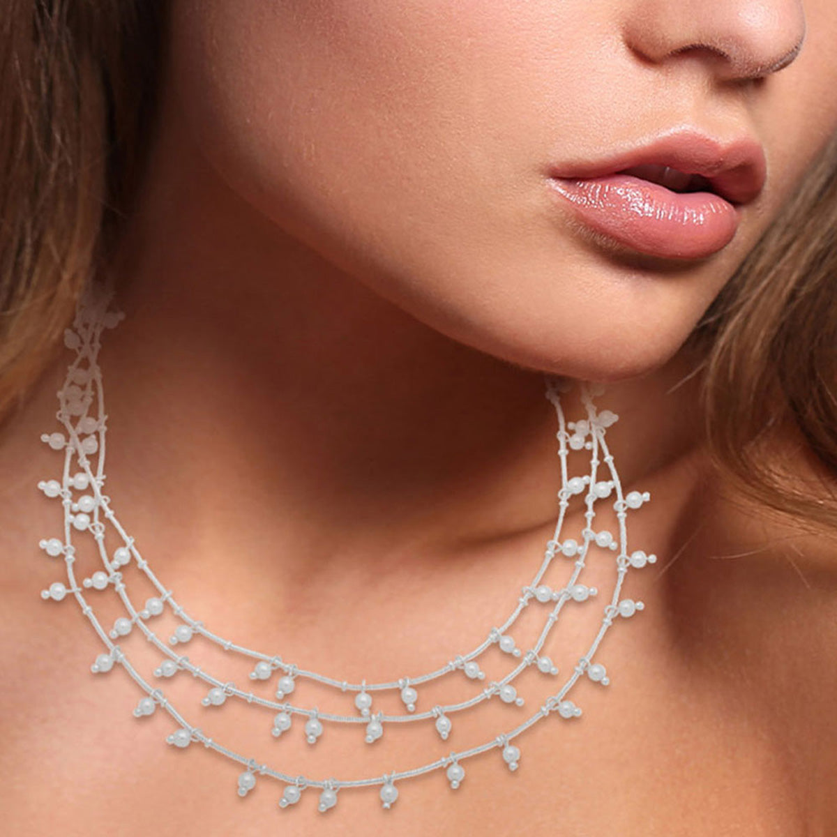COLLAR YOURE INVITED SILVER PEARL PLATEADO