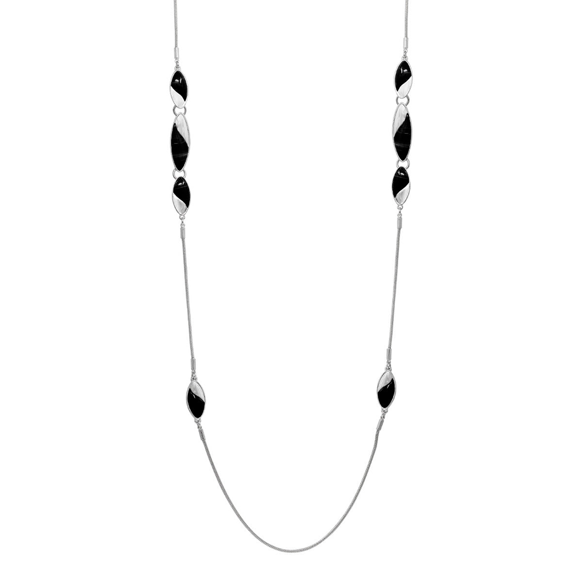 COLLAR NINE WEST BLACK AGATE OVALS PLATEADO