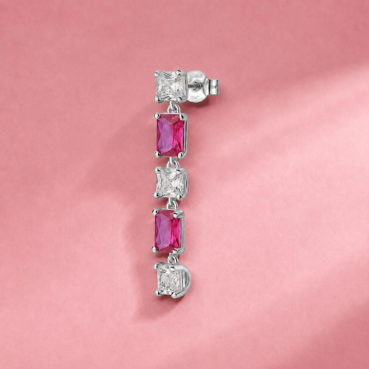 ARETE SOLITARIO BROSWAY FANCY PASSION RUBY PLATEADO